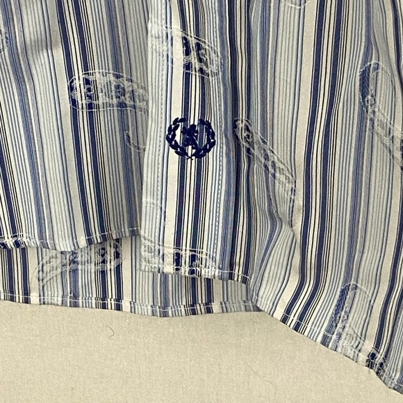 NWT Bugatchi Men Shirt Blue Black Paisley Striped Long Sleeve Flip Cuffs Med New - Picture 4 of 7